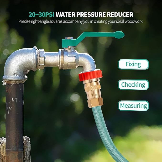 LF Brass Drip irrigation Inline Water Pressure Reducer Regulator 20~30PSI - Protect Drip System from High-Pressure Faucet Water,3/4" GHT Connector