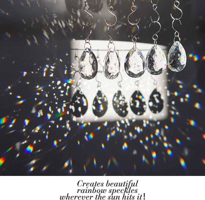 10pcs 38mm Clear Crystal Teardrops Chandelier Parts,Chandelier Crystal Prisms Pendants with Hook,Hanging Crystals for Lamp Window Christmas Tree Decoration Suncatcher