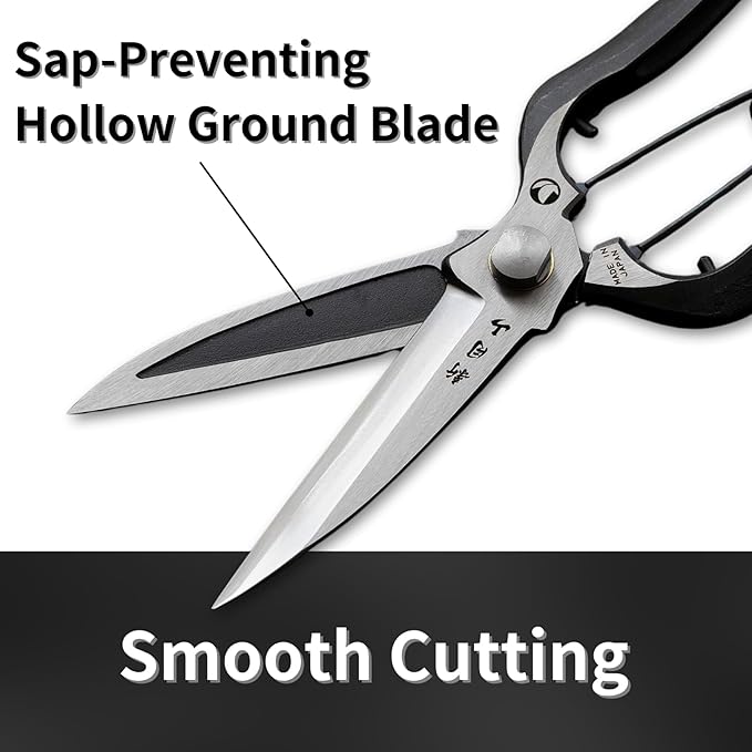 Leaf Trimming Scissors Handheld Hedge Shears 9", Professional One-Handed Hedge Clippers for Trimming of Hedges and Trees, Japanese Carbon Steel Blade, Spring Loaded Handle, Made in Japan