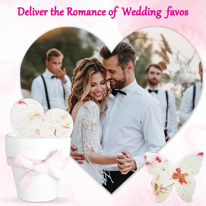 Set of 6 Seed Paper – 6 Pink Butterflies & 6 White Pots with Bow for Weddings & Life Events