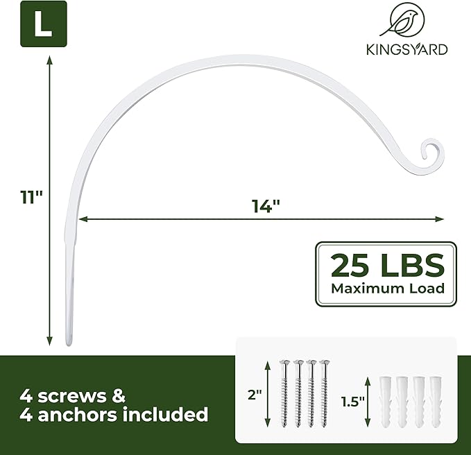 Kingsyard 2-Pack Wall Plant Hanger Outdoor - Heavy Duty Metal Hanging Bracket Hooks for Hanging Plant, Bird Feeders, Lanterns, Wind Chimes Outdoor & Indoor, 14-Inch/White
