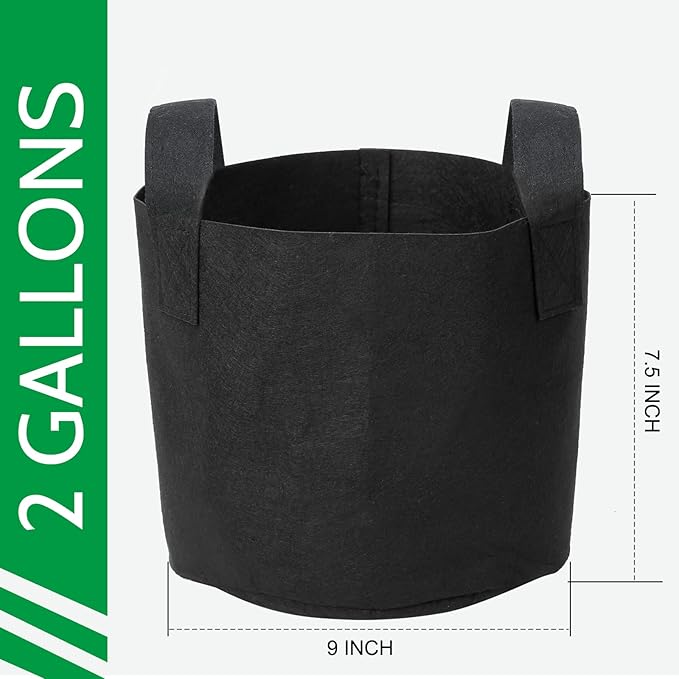 JERIA 12-Pack 2 Gallon, Vegetable/Flower/Plant Grow Bags, Aeration Fabric Pots with Handles (Black), Come with 12 Pcs Plant Labels