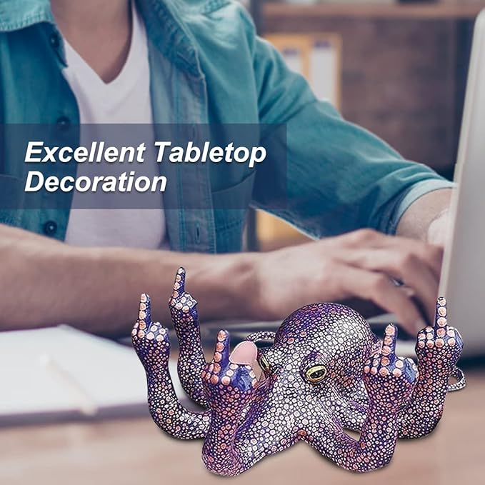 Middle Finger Octopus，Middle Finger Statue，Weird Decor Suitable for Indoor and Outdoor Garden Home Various Fish Tank Decoration (Purple)