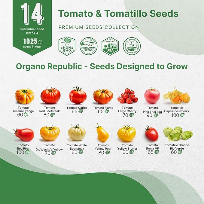 14 Rare Tomato & Tomatillo Garden Seeds Variety Pack - 1,020+ Non-GMO Heirloom Tomato & Tomatillo Seeds for Outdoors & Indoor Home Gardening