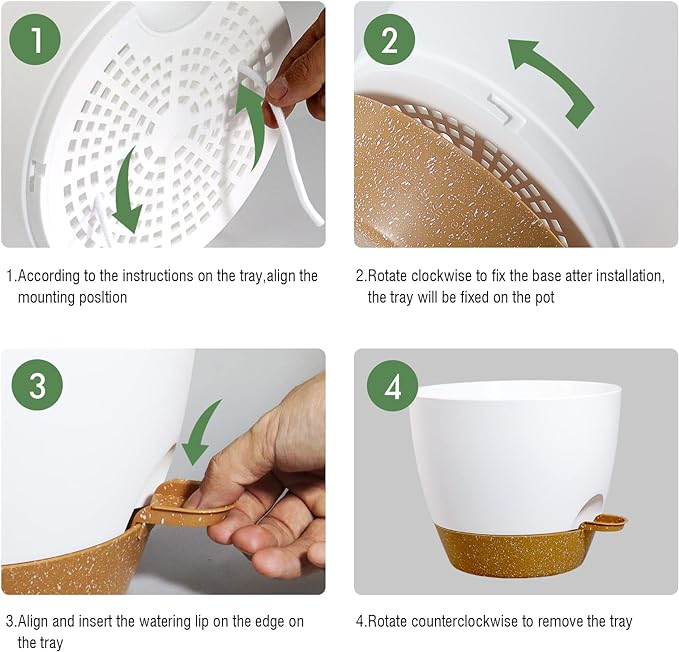 WOUSIWER 10 inch Self Watering Planters, 2 Pack Large Plastic Plant Pots with Deep Reservior and High Drainage Holes for Indoor Outdoor Plants and Flowers, White with Terracotta