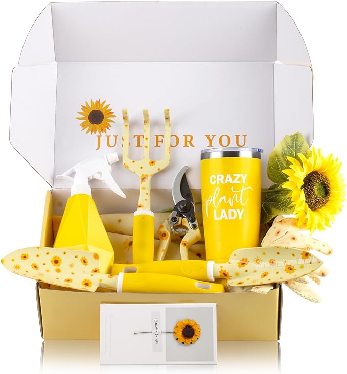 Sunflower Gardening Gifts for Women, Gardening Tools for Women, Garden Tool Set, Heavy Duty Gardening Hand Tools with Garden Tool Bag,Yellow