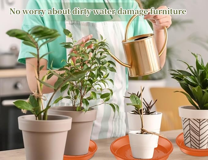 9 Pack Plant Saucers (8 inch /10 inch /12 inch),Heavy Sturdy Plant Trays Pot Tray for Indoor Clear Plastic Flower Pot Saucers Thicker Plant Water Drip Trays for pots-Terracotta