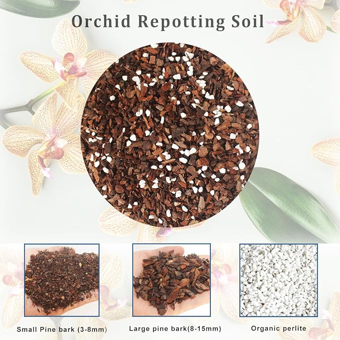 5QT Orchid Potting Mix with Mix Pine Bark & Perlite, Orchid Repotting Soil Medium Great for Indoor Plant Root Climbing & Expanding