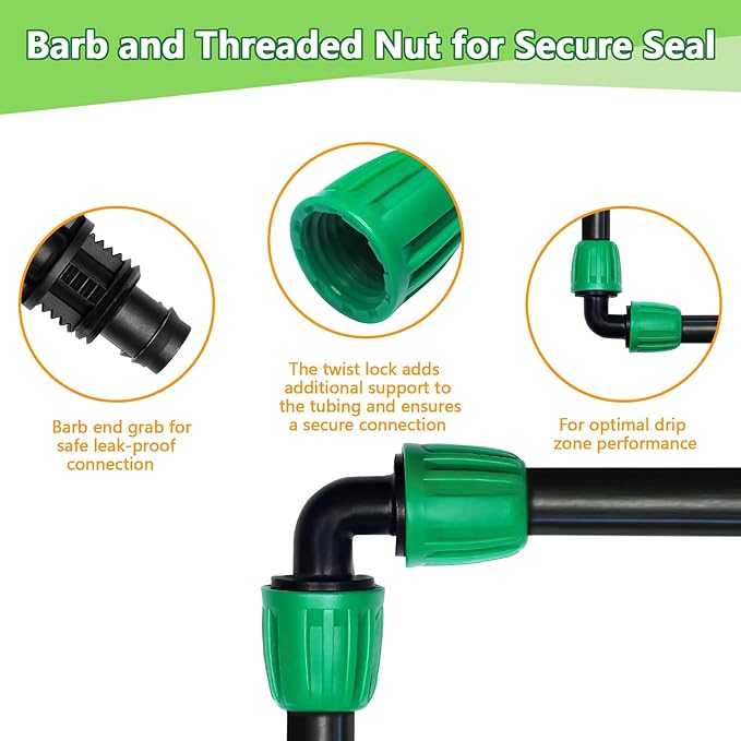 12 Pack 1/2 Inch Drip Irrigation Elbow (1/2" ID x 0.65" OD), Drip Line Irrigation Locked Barbed 90 Degree Elbow for 1/2'' Irrigation Tubing Anti Leak Irrigation System Elbow Fittings