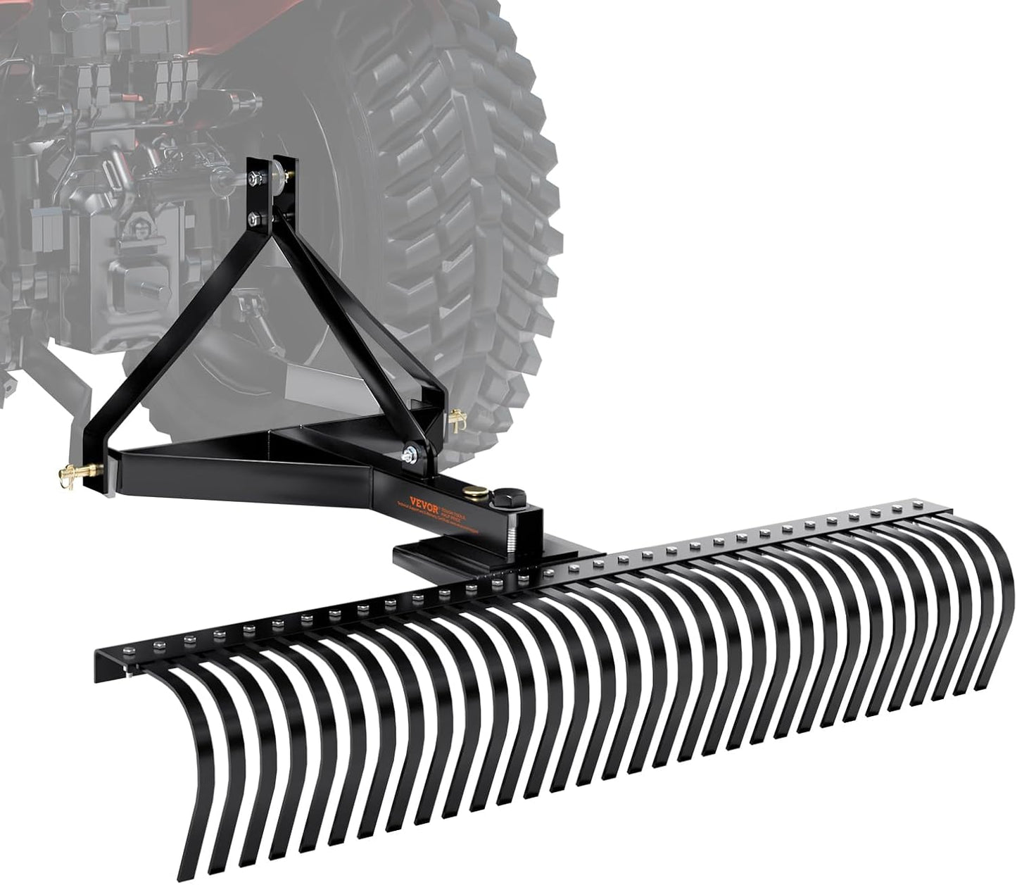 VEVOR Tow Behind Dethatcher, 60-inch Tow Dethatcher with 32 Steel Tines, 3-Point Lawn Dethatcher Rake with Attachments for Tractor, Landscape Rake for Garden, Farm, Grass