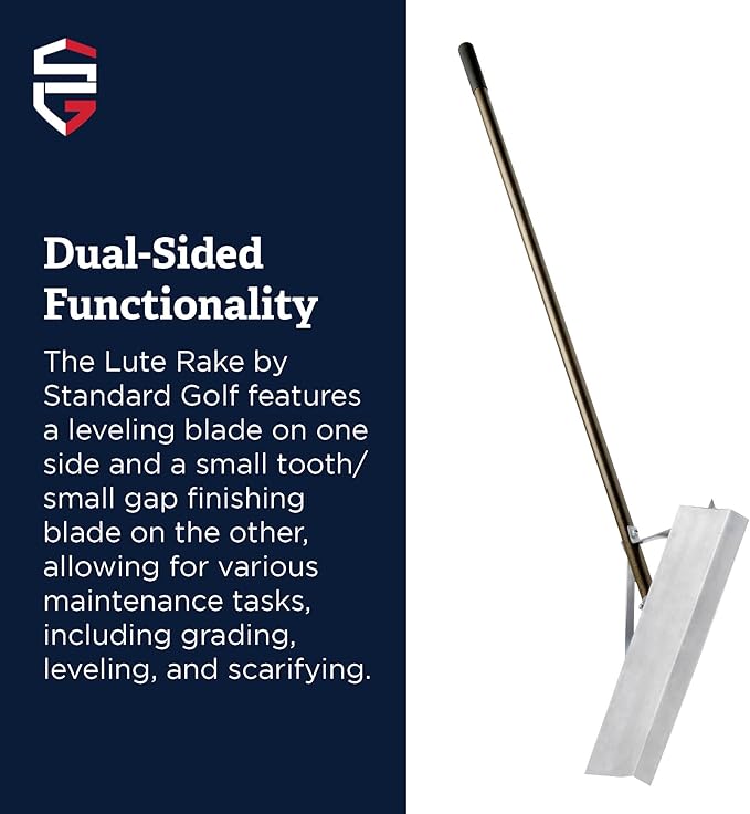 Magnum Lute - 36'' Reversible Flat Head Rake | Used for Golf Courses, Ball Fields, Asphalt Work Landscaping & More | 66'' Straight Handle with T Connection for Added Stability