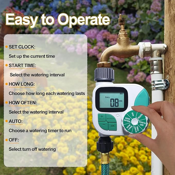 Biswing Watering Timer for Garden Hose, Outlet Hose Water Sprinkler Timers, Programmable Hose Timer with Digital Irrigation Timer System, Battery Operated for Outdoor Yard Lawn Garden Watering