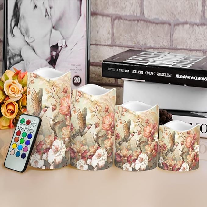 Ystardream Hummingbird Flameless Candle with Remote Control and Timer,Battery Operated Led Candle for Festival Celebration Home Decor,4 Pack Set