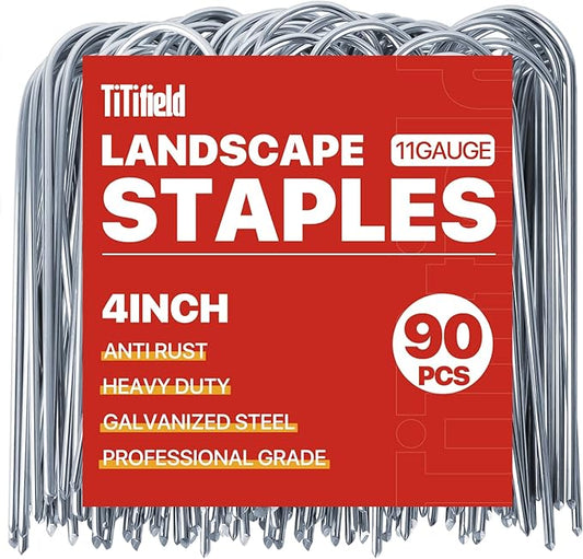 U Shape Garden Stakes 90 Packs 4 Inch 11 Gauge Irrigation Tubing Stakes, Heavy Duty Galvanized Landscape Staples for Tube, Lawns, Landscape Fabrics,Irrigation Hose and Weed Barriers