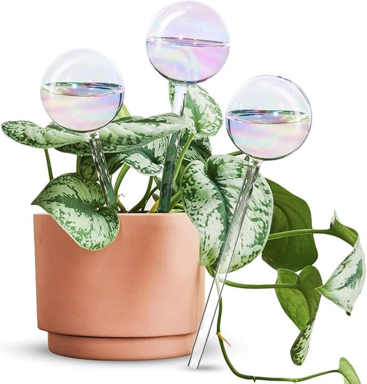[3PCS] Light Iridescent Rainbow Gradient Color Clear Glass Self-Watering System Spikes, Automatic Plant Waterer Bulbs
