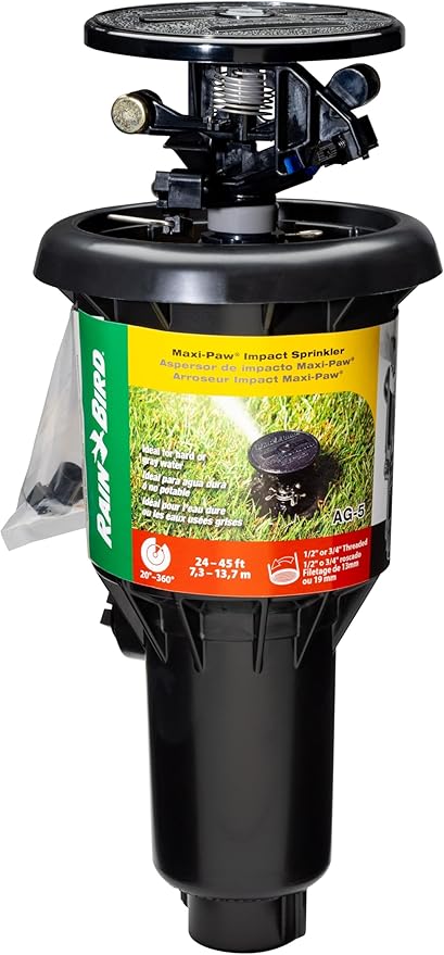 Rain Bird AG-5 All Gallonage Pop-Up Impact Sprinkler, Adjustable 20° - 360° Pattern, 24' - 45' Spray Distance