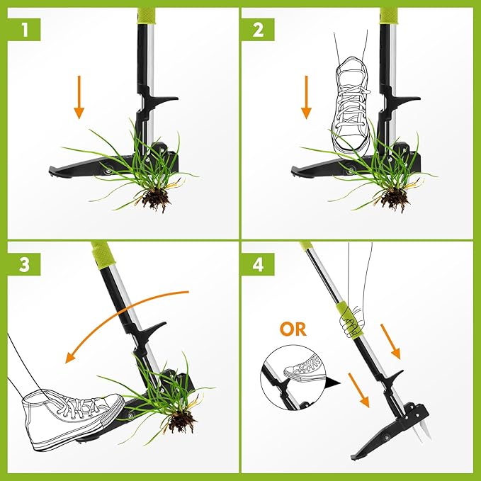 Stand Up Weed Puller Tool,Dandelion Gardening Hand Tools,4-Claw Weeder with 39.4" Handle,Weeder Tool for Yard Long Handle,Easy Weeding Removal Without Bending,Pulling or Kneeling.
