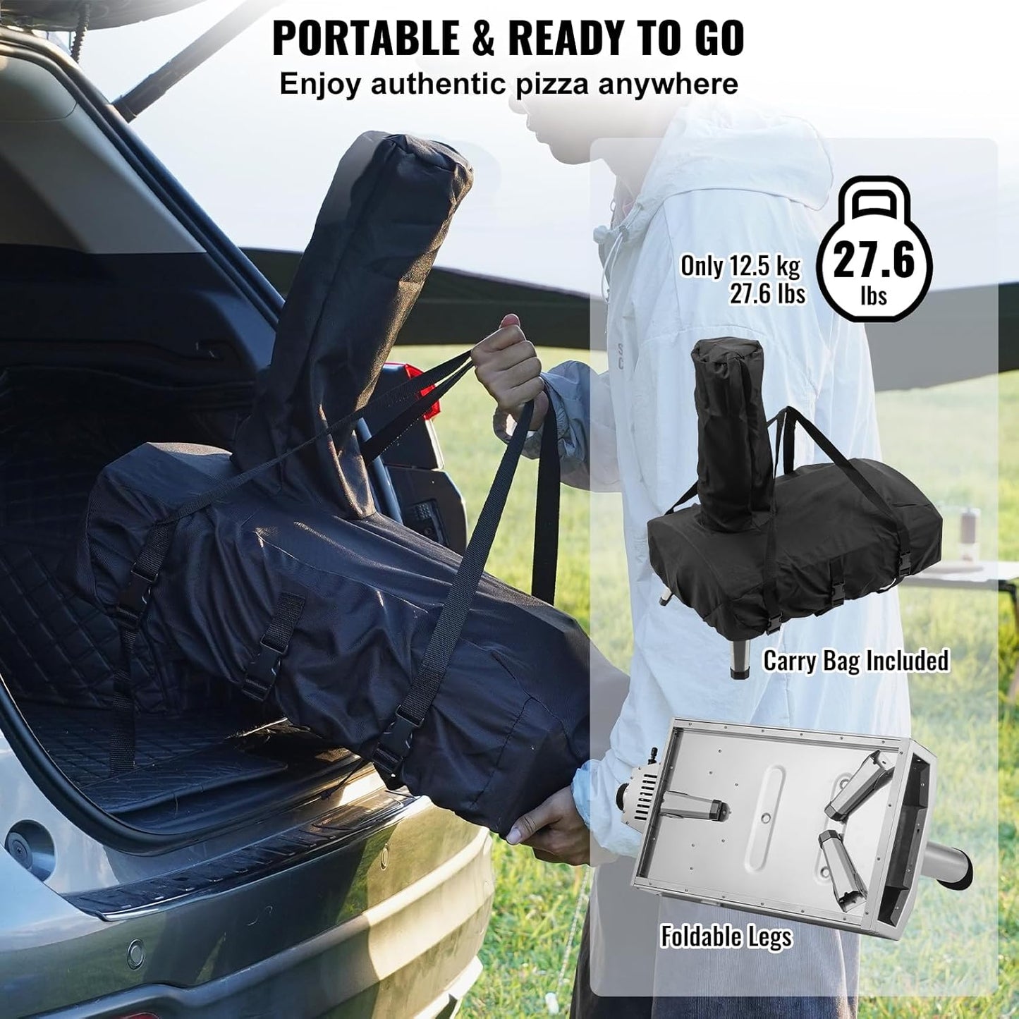 VEVOR Dual Fuel Pizza Oven Outdoor, 12 Inch Wood Fire & Propane Gas Pizza Oven, Pellet & Propane Pizza Maker with Thermometer, Foldable Leg, Stainless Steel Pizza Cook for Outside Camping & Backyard