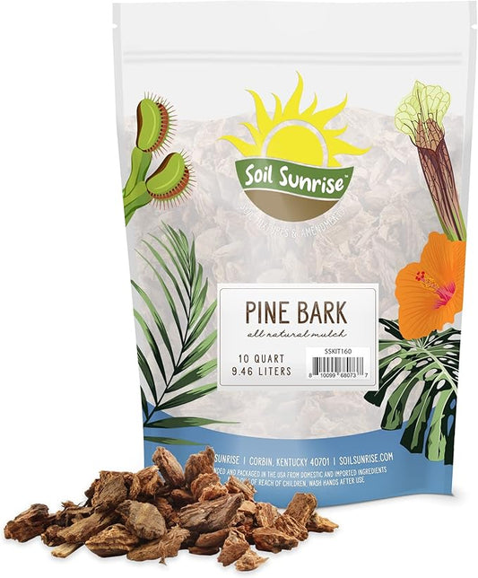 100% Natural Pine Bark Mulch Nuggets (10 Quarts), Small Mulch Chips for Indoor/Outdoor Container Gardening, Ideal for Soil Supplement, Houseplant Mulch, and Terrariums