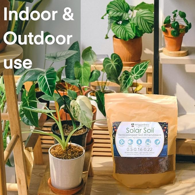 Solar Soil Vermicompost Soil Amendment from Earthworm Castings. All Purpose Plant Food and Soil Enhancer for Gardens, Vegetables, Fruits, Houseplants. 5lb Bag. Mix with Potting Soil.