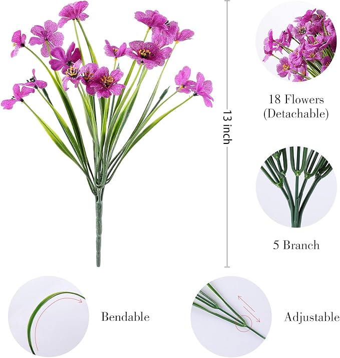 24 Bundles Artificial Flowers for Outdoor,No Fade Fake Plastic Flowers Faux Plants for Decoration Hanging Planters Indoor Outside Garden Porch Window Box Home Wedding Farmhouse