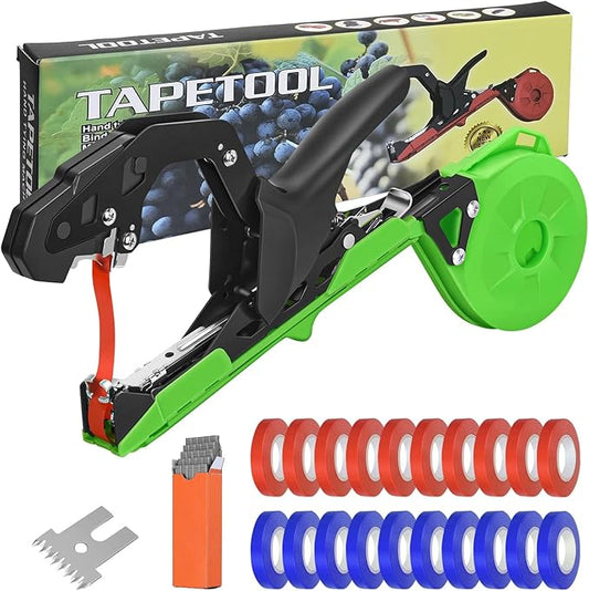 Upgraded Plant Tying Machine Gun to Tie Up Vine Tomatoes and Grapes Quickly Garden Tape Tool for Gardeners Farmers with SK5 Blade Replacement Garden Tapes and Staples