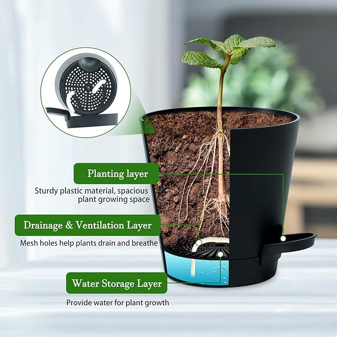 3 Sets of Wall Planters for Indoor Plants, Hanging Wall Planter with Gold Metal Holder, Geometric Self Watering Wall Flower Pots, Wall Mounted Succulent Planter, 5" Black Plant Pot