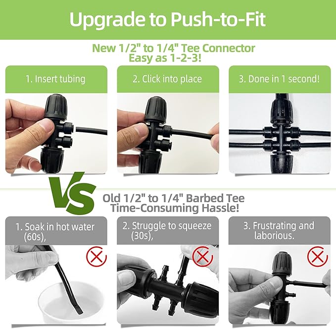 4 Pack 1/2'' to 1/4'' Drip Irrigation Fittings, Push-to-Fit 6 Way Drip Irrigation Part Barbed Tee Connectors, Anti-Leak Locked Splitter Fitting for 1/2" Irrigation Tubing (0.6''-0.67''OD)