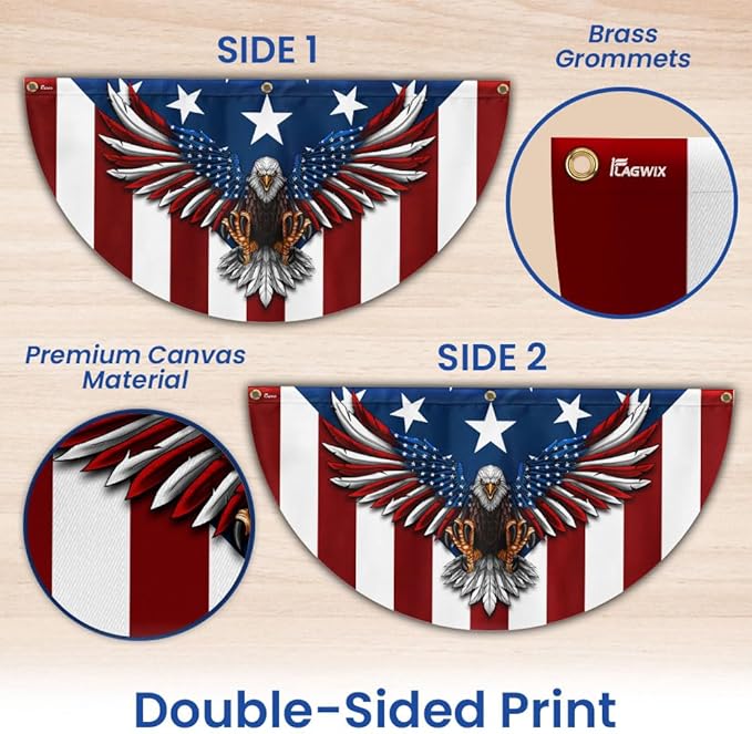 FLAGWIX American Flag Patriotic Eagle American Non-Pleated Fan Flag TPT1636F, 3x6 ft, 1 Pack Suitable for Outdoor and Indoor