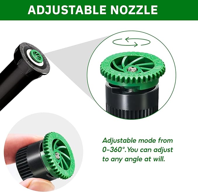 10 Pieces Variable Arc Nozzle, Pop-up Sprinkler Heads Replacement Compatible with Most of 360 Degree Adjustable Pop Up Sprinklers Spray Head for Garden Lawn Irrigation (12AN)