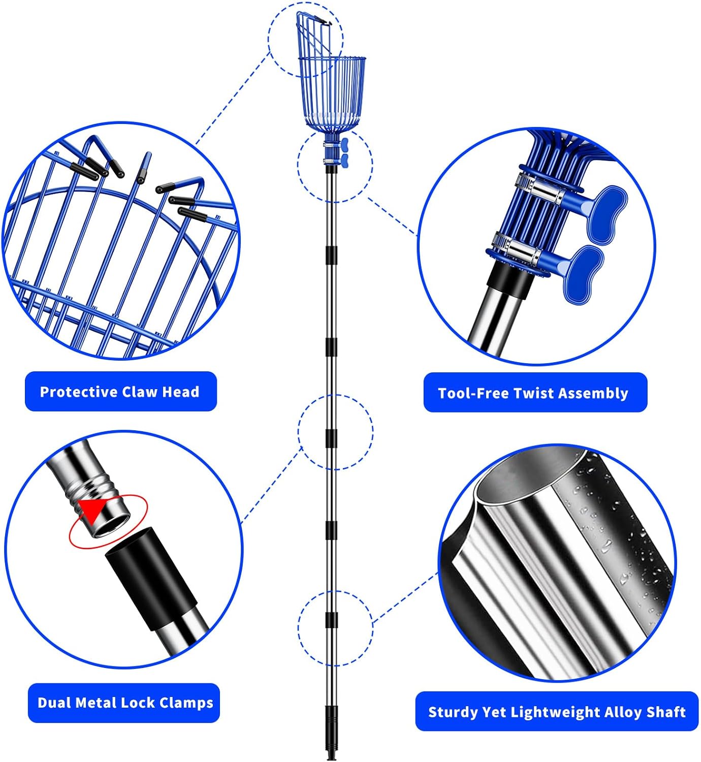 Fruit Picker Pole with Basket Segmented Fruit Picker Pole Tool for Apple Avocado Cherry Lemon Mango Orange Peach Picking(40-160")