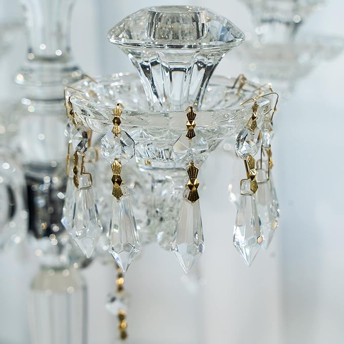 HDCRYSTALGIFTS 20Pcs 38mm Replacement Clear Chandelier Icicle Crystal Prisms Octogan Crystal Bead for Lamp Decor,Gold Bow Tie Connectors