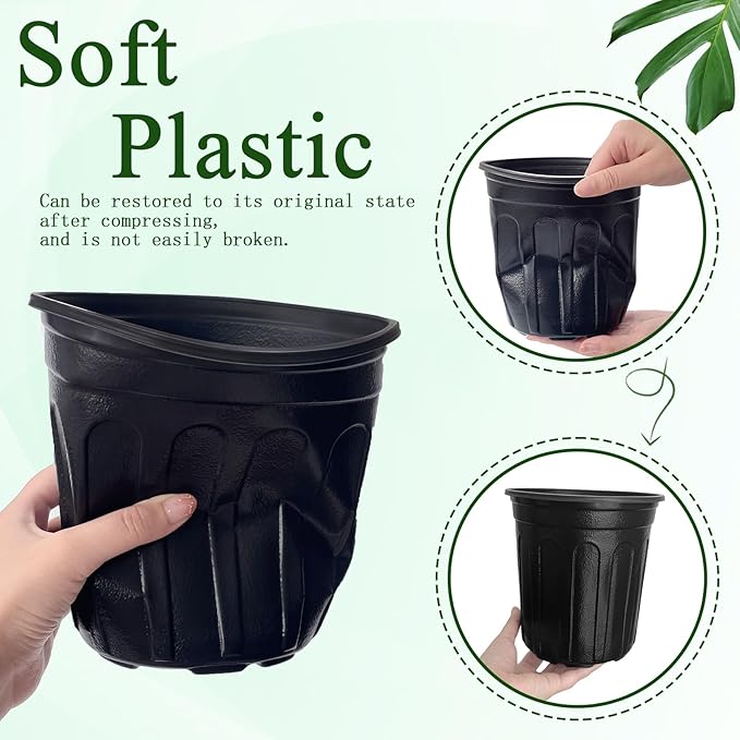 60 Pcs 1 Gallon Plant Nursery Pots,Plastic Pots with Drainage Holes,Garden Flower Container Seedling Pot with White Label for Planting,Cuttings,Transplanting,Home Garden(Black)