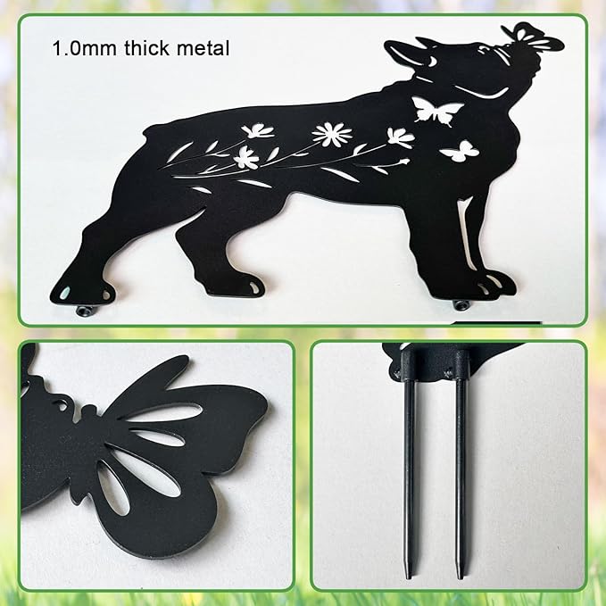 Pack 2 Dog Metal Garden Decor for Outside,French Bulldog Gifts for Women,Dog Silhouette Stakes,Garden Statues for Yard,Lawn,Pathway