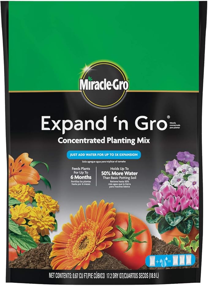Miracle-Gro Expand 'n Gro Concentrated Planting Mix, Just Add Water for up to 3X Expansion, For Container and In-Ground Use, .67 cu. ft. Expands up to 2 cu. ft.