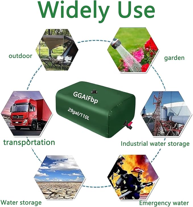 Water Storage Bladder 29Gal/110L Portable Large Capacity Water Storage Containers,Foldable Emergency Water Tank Water Bag W/Spigots and Overflow Kit for RVs, Fire Prevention, Irrigation