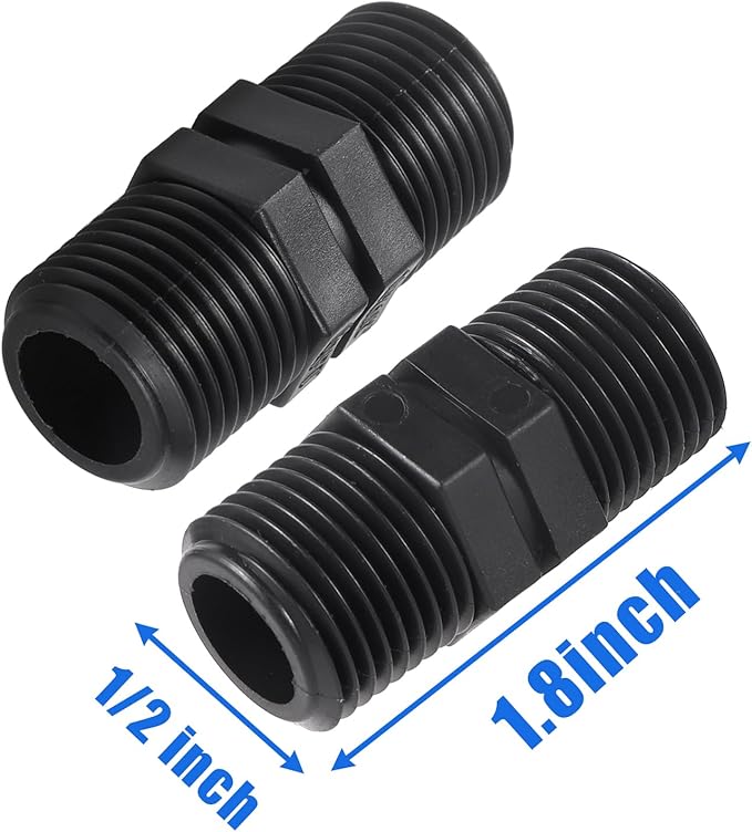10 Pcs Head Pipe Riser 1/2 Inch MPT Double Male Pipe Thread Head Pipe Riser for Garden Lawn Irrigation System (1/2 male to 1/2 male straight coupling)
