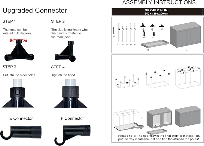 Grow Tents 96"x48"x78" High Reflective Grow Tent Indoor Grow Room for Planting Fruit Flower Veg with Removable Water-Proof Floor Tray 8x4