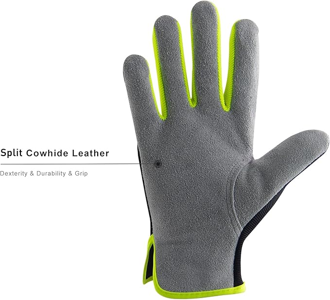 HANDLANDY Men Leather Gardening Gloves, Utility Work Gloves for Mechanics, Construction, Driver, Dexterity Breathable Design