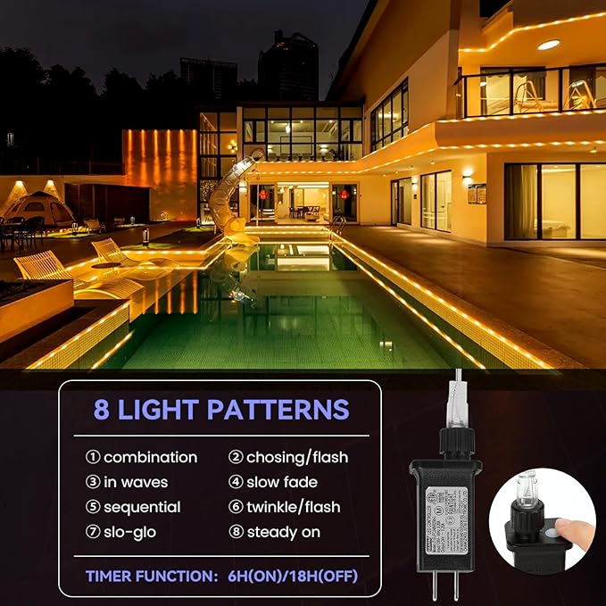 LED Rope Lights Outdoor String Lights,100ft 300LED Flexible Tube Lights Connectable Fairy String Light Plug in Waterproof 8 Modes for Indoor,Outside Home,Yard,Pool,Wedding,Garden,Patio Holiday Decor