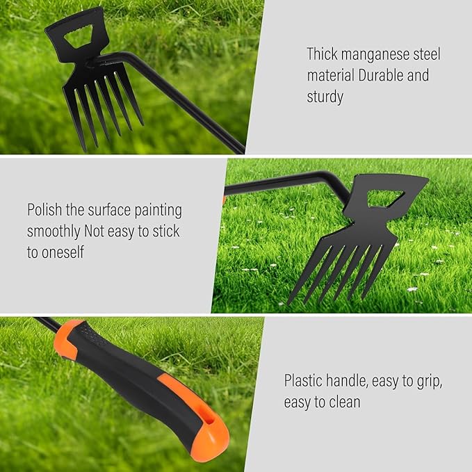 Weed Removal Tool, 2025 New Garden Weeding Tools Manganese Steel Hand Weeder Tool with Handle, 4 Teethes Dual Purpose Manual Weeders Tool Weed Pulling Tool for Garden (Six Teeth)
