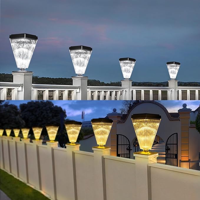 Solar Post Cap Lights 6 Pack Outdoor Waterproof Solar Fence Post Lights Sun Powered Pillar Lights Garden Decorative Yard Patio Walkway Pathway Lights