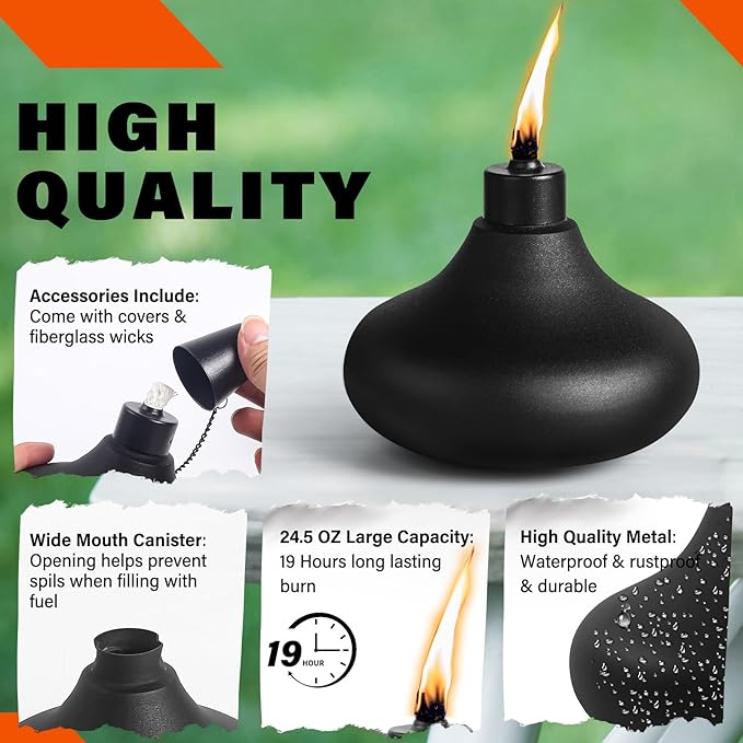 4 Pack Metal Table Top Torches, 24.5oz Citronella Torches for Outside, Refillable Flame Light Torch, Decorative Tabletop Lantern for Yard, Patio, Deck, Garden, Party, Landscape