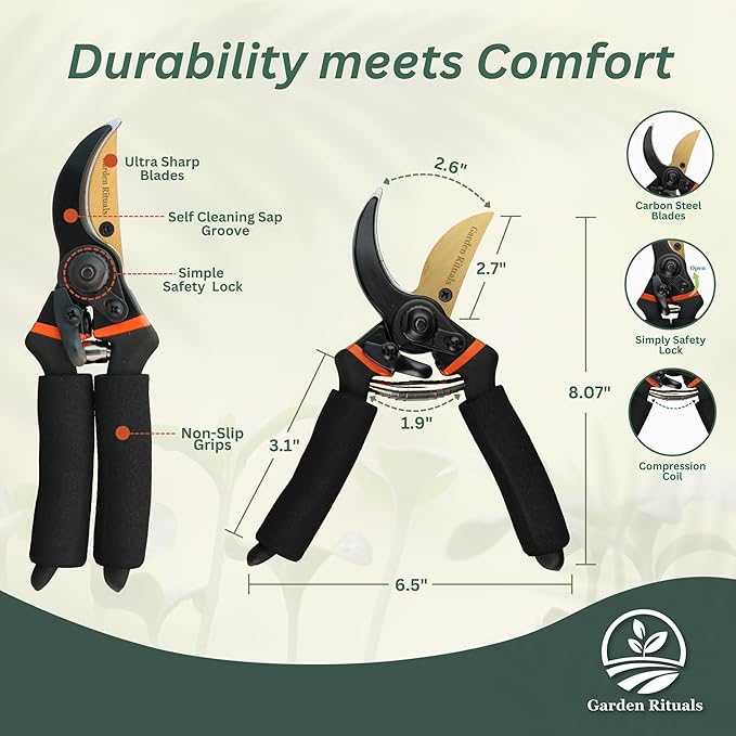 Heavy Duty Pruning Shears for Gardening | High-Grade Titanium Steel Blade Shears for Indoor Plants & Roses with Saftey Lock | Versatile Bypass Pruning Shears for Small & Large Plants