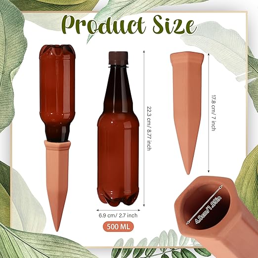 6 Sets Plant Watering Devices Include Terracotta Self Watering Spikes and 26 oz Plastic Bottles Slow Release Vacation Insert Automatic Plant Watered Device