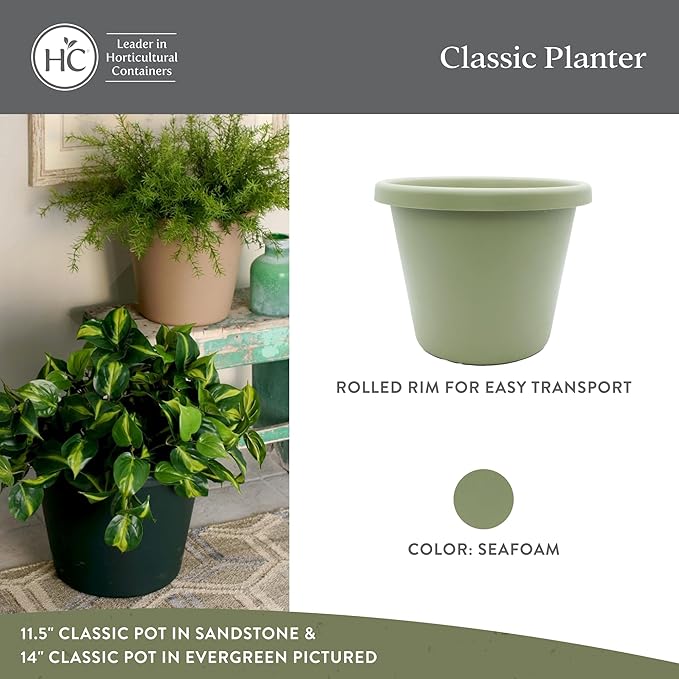 The HC Companies 8.5 Inch Round Classic Planter - Plastic Plant Pot for Indoor Outdoor Plants Flowers Herbs, Seafoam