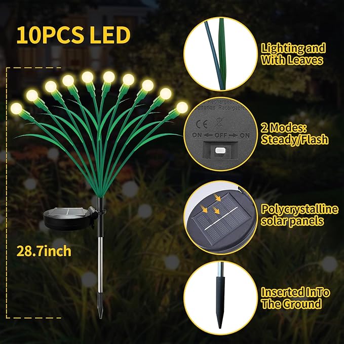 Aogist Solar Garden Lights Outdoor Waterproof,6 Packs 60 LED,Sway by Wind, Yard Patio Pathway Decoration, High Flexibility Iron Wire & Heavy Bulb Base,Warm White