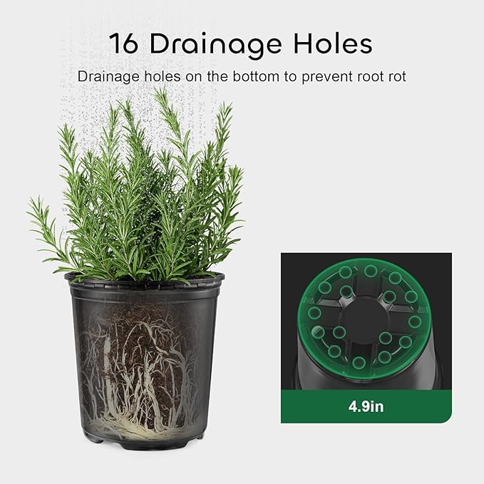 GROWNEER 40 Set 6‘’ 1 Gallon Nursery Pot for Plants Flexible Flower Pots with Drainage Hole and Saucer Plant Container for Indoor Outdoor Seedlings Vegetables Succulents Cuttings(Black)