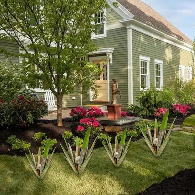 Metal Agave Plant Garden Art, 2 Pack Big Tequila Rustic Sculpture, Rustic Metal Agave Plants Garden Lawn Home Ornaments, for Yard Stakes, Garden Figurines, Outdoor Patio (2 PCS Green with Light)