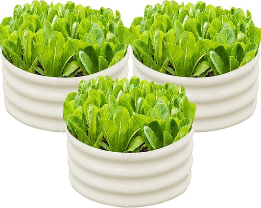 SnugNiture 3 Pcs 2x2x1ft Round Galvanized Raised Garden Bed Kit Outdoor, Metal Planter Box for Planting Plants Vegetables, White